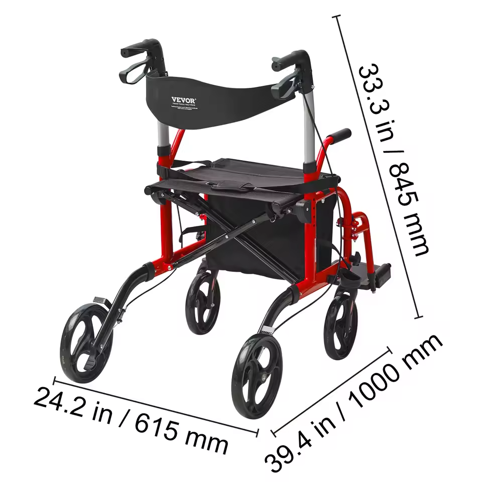 2-in-1 Rollator Walker & Transport Chair