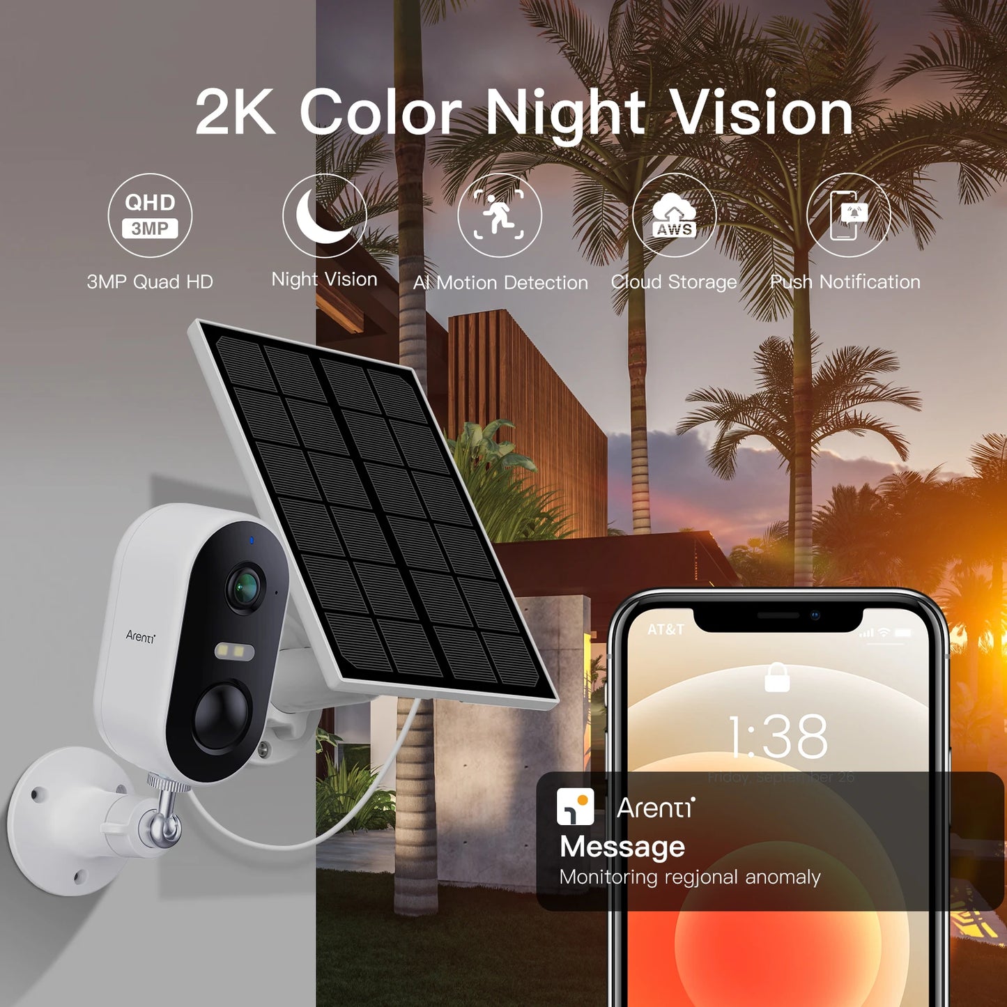 2K Solar-Powered Outdoor Security Camera